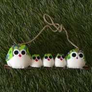 Famille 5 chouettes tissu hibou vert